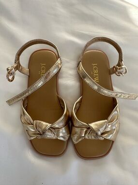 J. Crew Metallic Gold Knotted Ankle-Strap Sandals